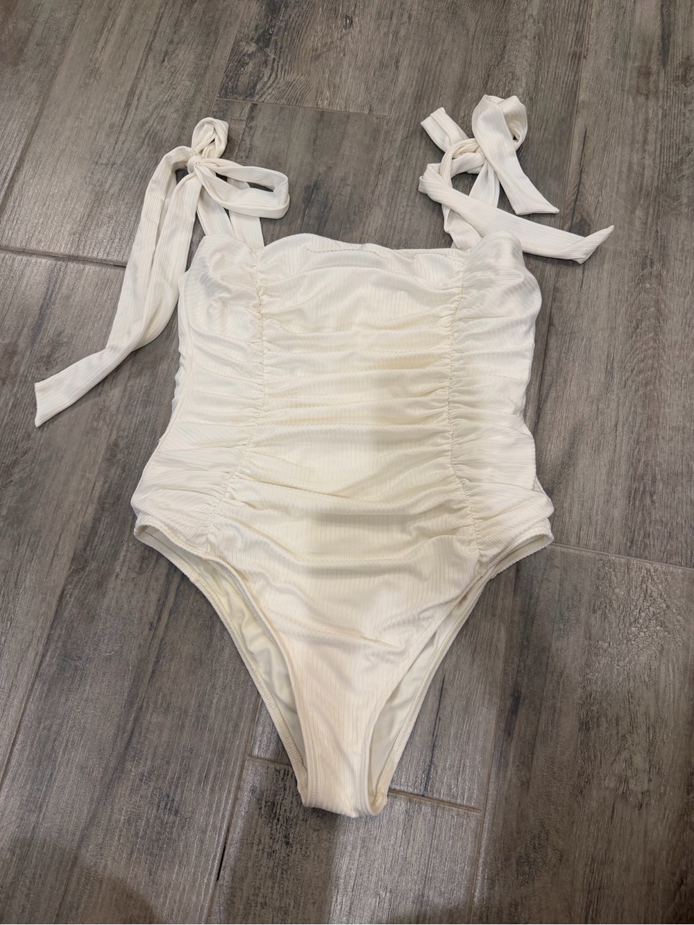 White Ruched Tie-Shoulder One-Piece Swimsuit